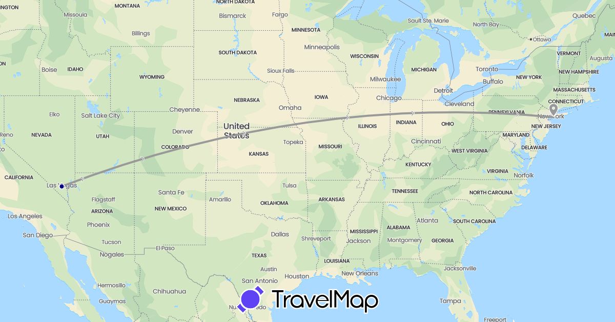 TravelMap itinerary: driving, plane in United States (North America)