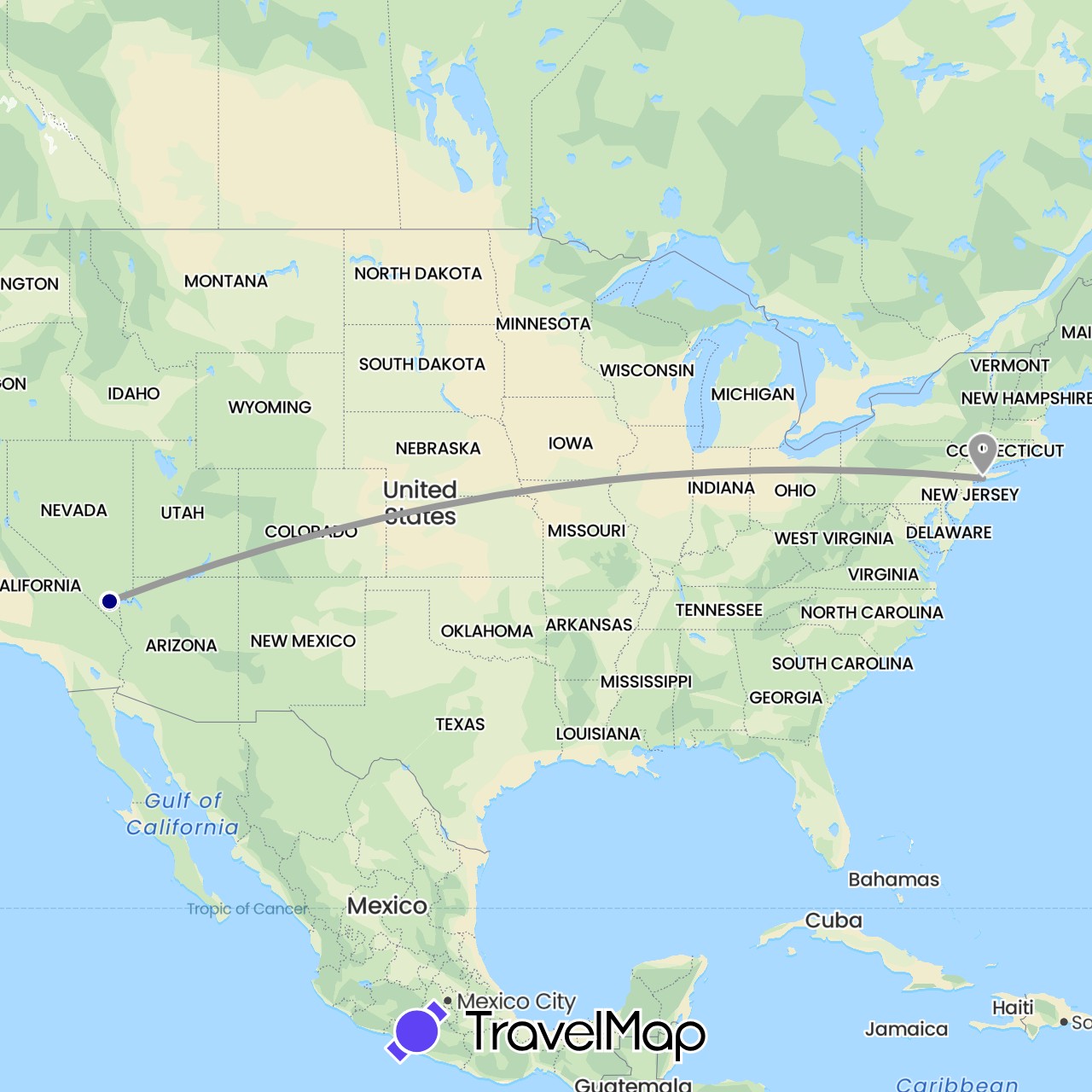 TravelMap itinerary: driving, plane in United States (North America)