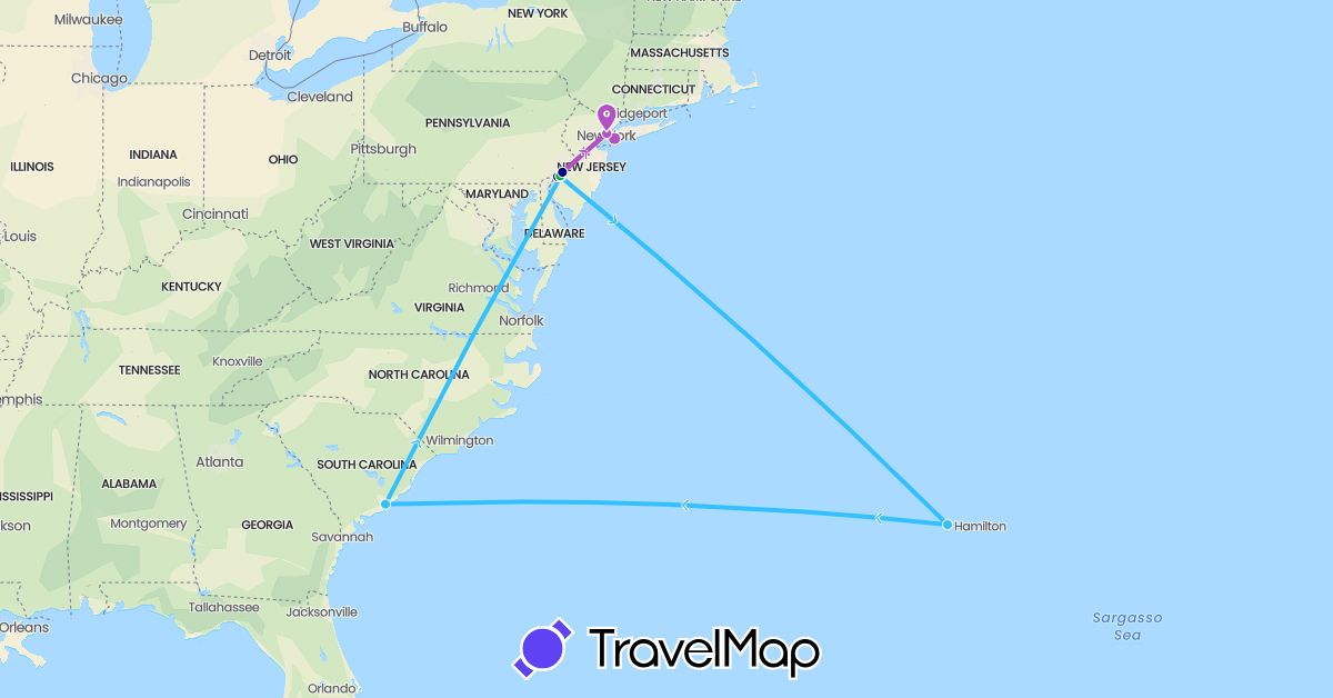 TravelMap itinerary: driving, bus, train, boat in Bermuda, United States (North America)